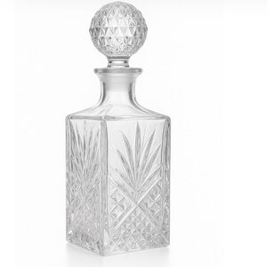 Vintage Cut Crystal Square Whiskey Decanter with Faceted Stopper – 12” MCM